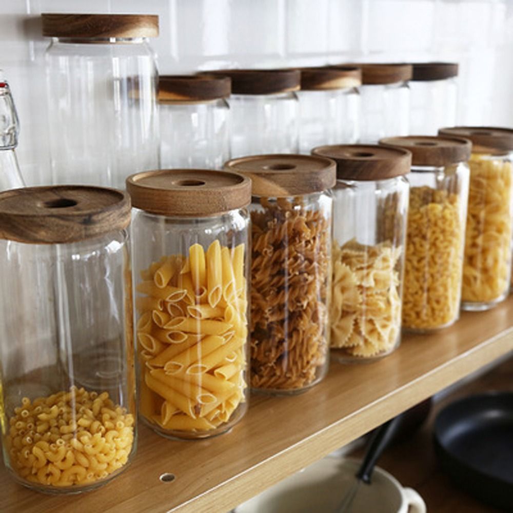 木製蓋付きガラス食品保存瓶透明コーヒー豆キッチン容器丸型厚み - Food Storage Glass Round のレビューと価格
