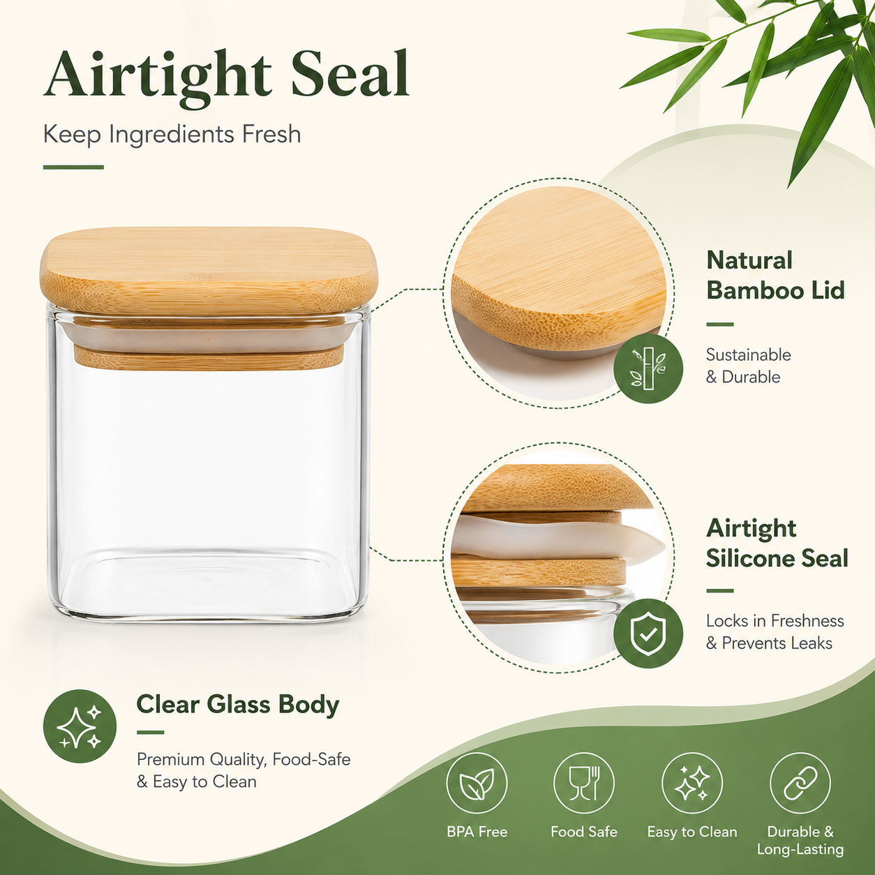 竹蓋付きガラス瓶 120ml 4oz ガラス製食品保存容器、 - Food Storage In The Kitchen のレビューと価格
