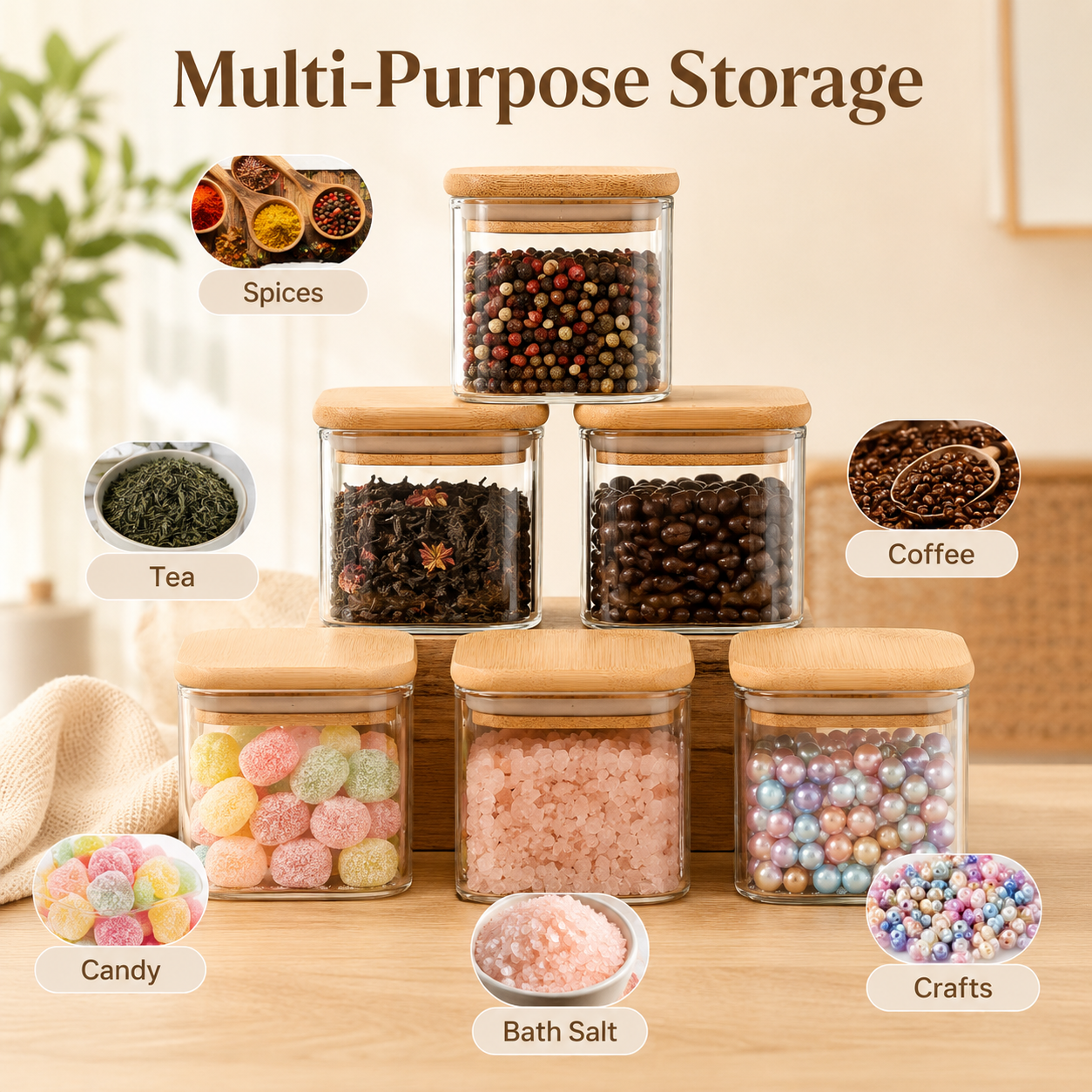 竹蓋付きガラス瓶 120ml 4oz ガラス製食品保存容器、 - Food Storage In The Kitchen のレビューと価格