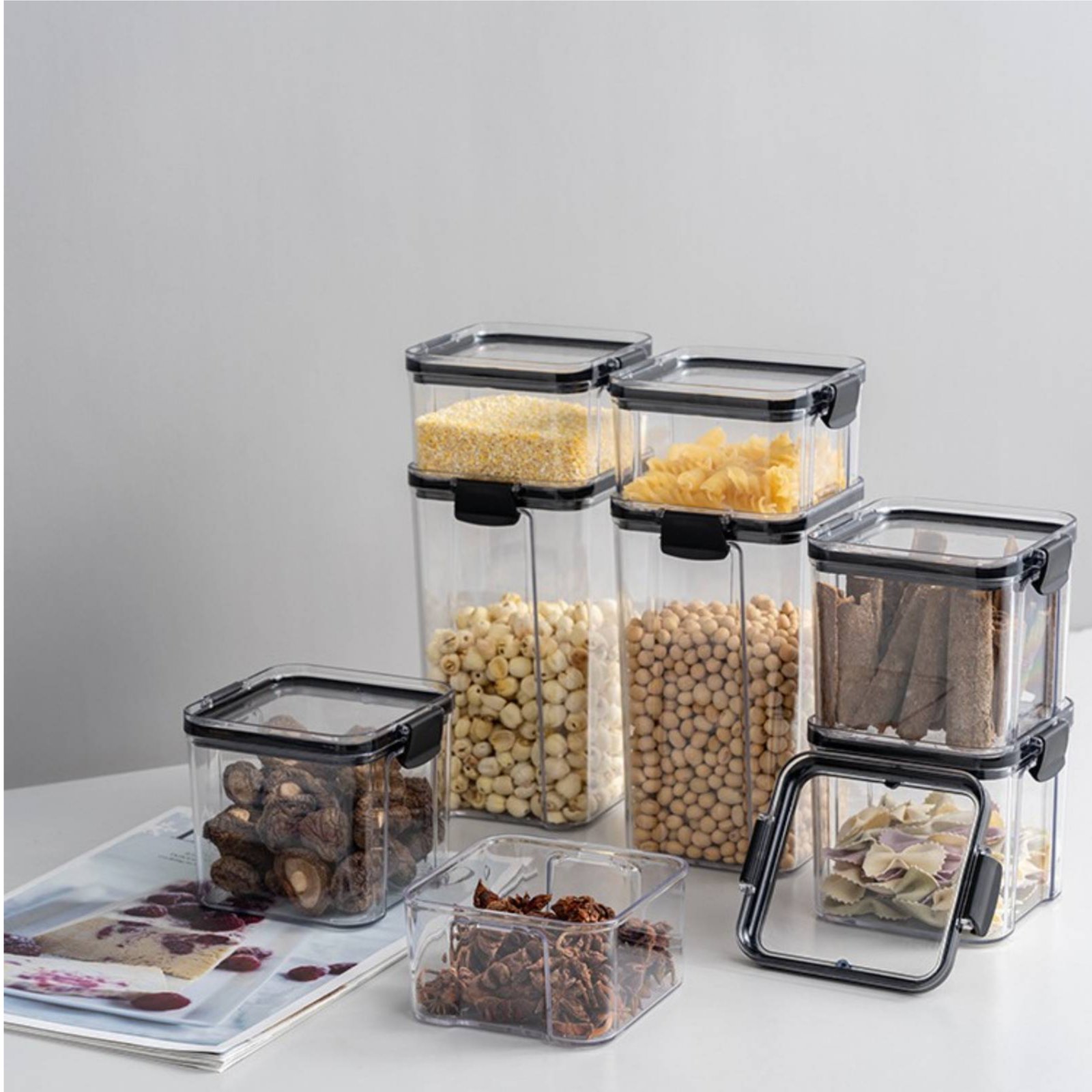 気密食品保存容器、防湿密閉穀物保存瓶、透明プラスチックキャニ - Food Storage Canister のレビューと価格