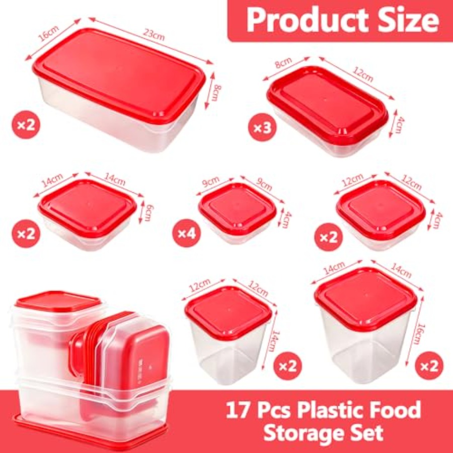 17個入りプラスチック食品保存容器セット、赤い通気蓋付きBP - Food Storage Prep Containers のレビューと価格
