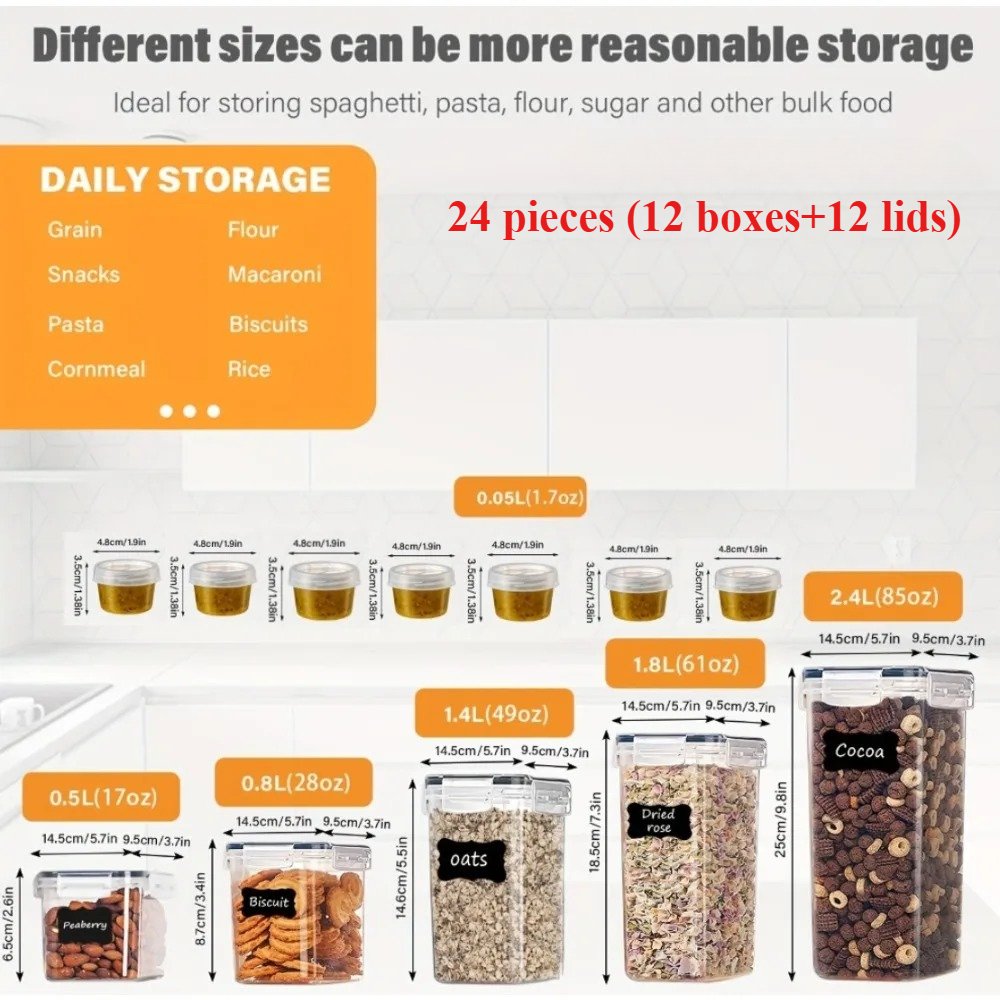 24個入り食品保存容器 12箱 12蓋 気密パントリーオーガ - Food Storage Canister のレビューと価格