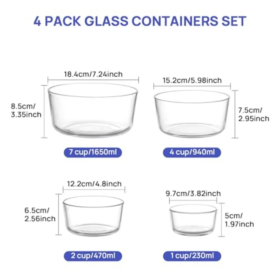 蓋付きガラスボウル4個セット（1カップ、2カップ、4カップ、 - Food Storage Prep Containers のレビューと価格