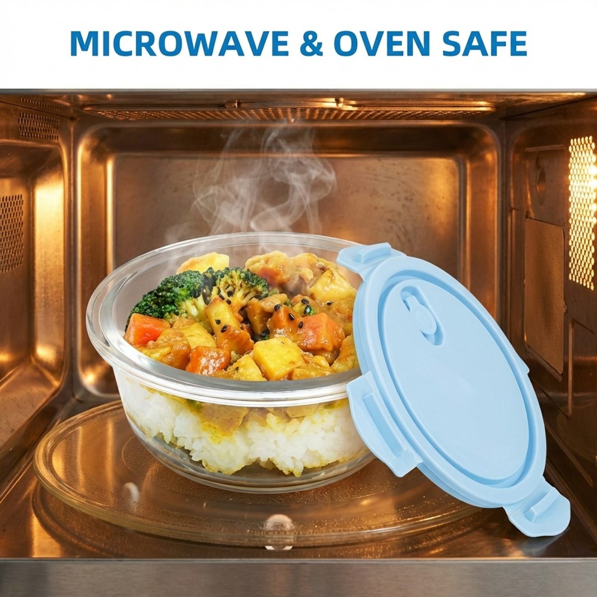 ロックブルー丸型ガラス製食品保存容器 1000ml、電子レン - Food Storage Glass Round のレビューと価格