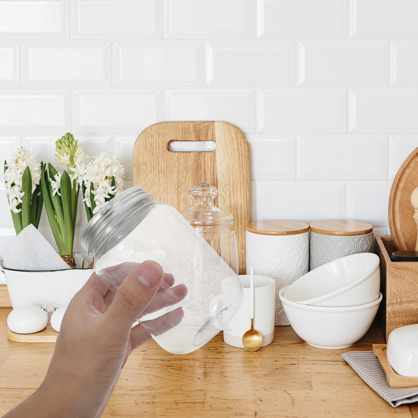 4個入り透明プラスチックジャー、気密蓋付き、キッチン収納用、 - Food Storage In The Kitchen のレビューと価格