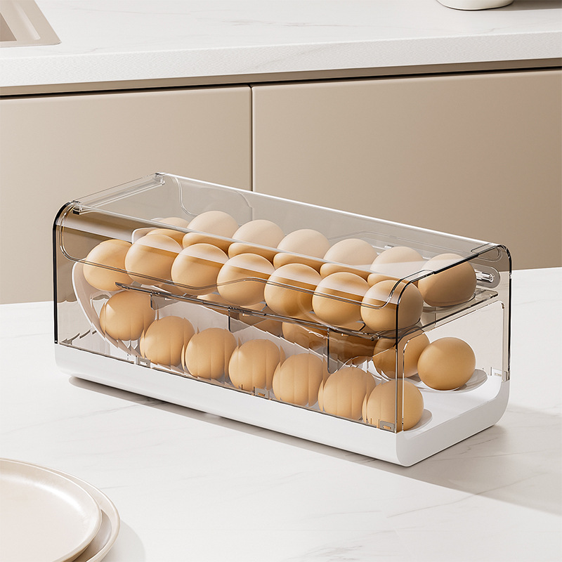 冷蔵庫用自動回転式卵ディスペンサー 2段式省スペース卵ホルダ - Egg Storage Holder のレビューと価格