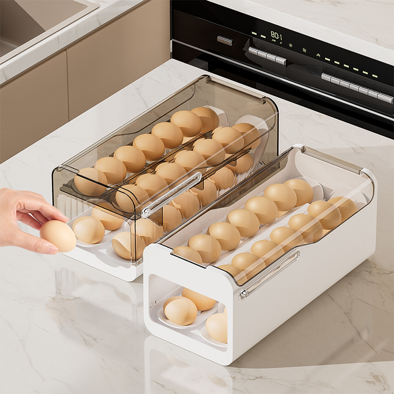 冷蔵庫用自動回転式卵ディスペンサー 2段式省スペース卵ホルダ - Egg Storage Holder のレビューと価格