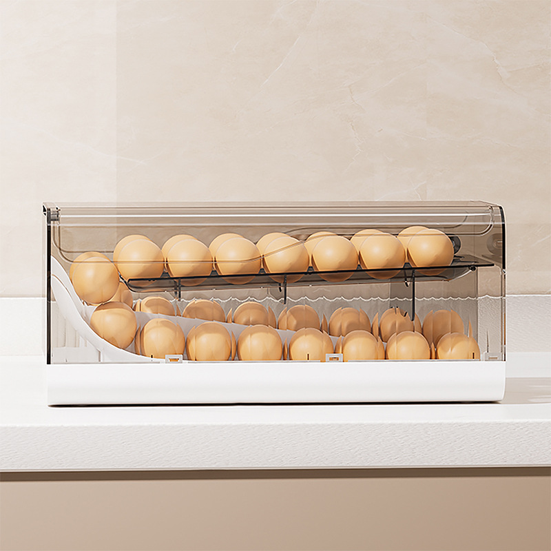 冷蔵庫用自動回転式卵ディスペンサー 2段式省スペース卵ホルダ - Egg Storage Holder のレビューと価格