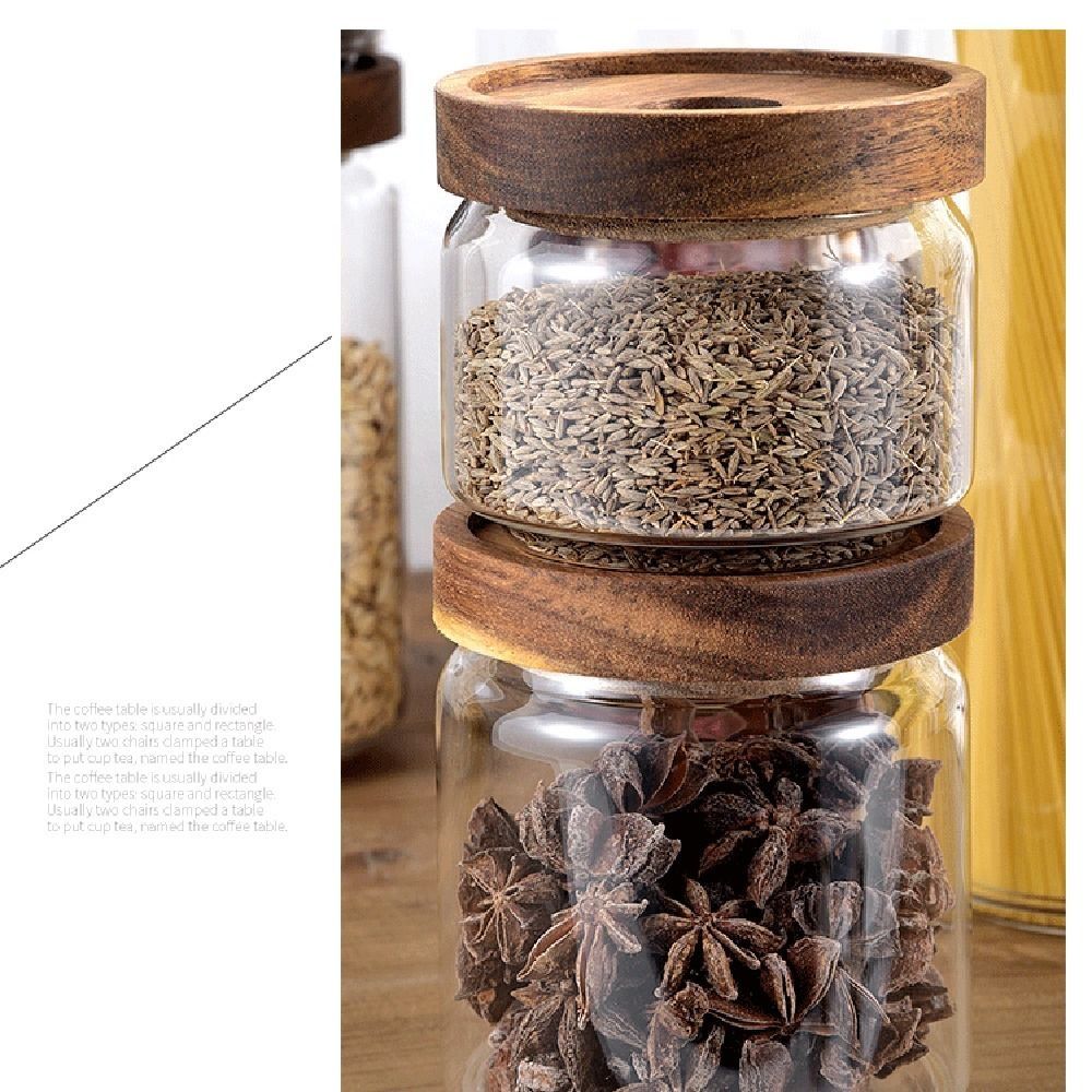 多用途木製蓋付きガラス食品保存瓶 コーヒー豆用透明密閉容器  - Food Storage Glass Round のレビューと価格