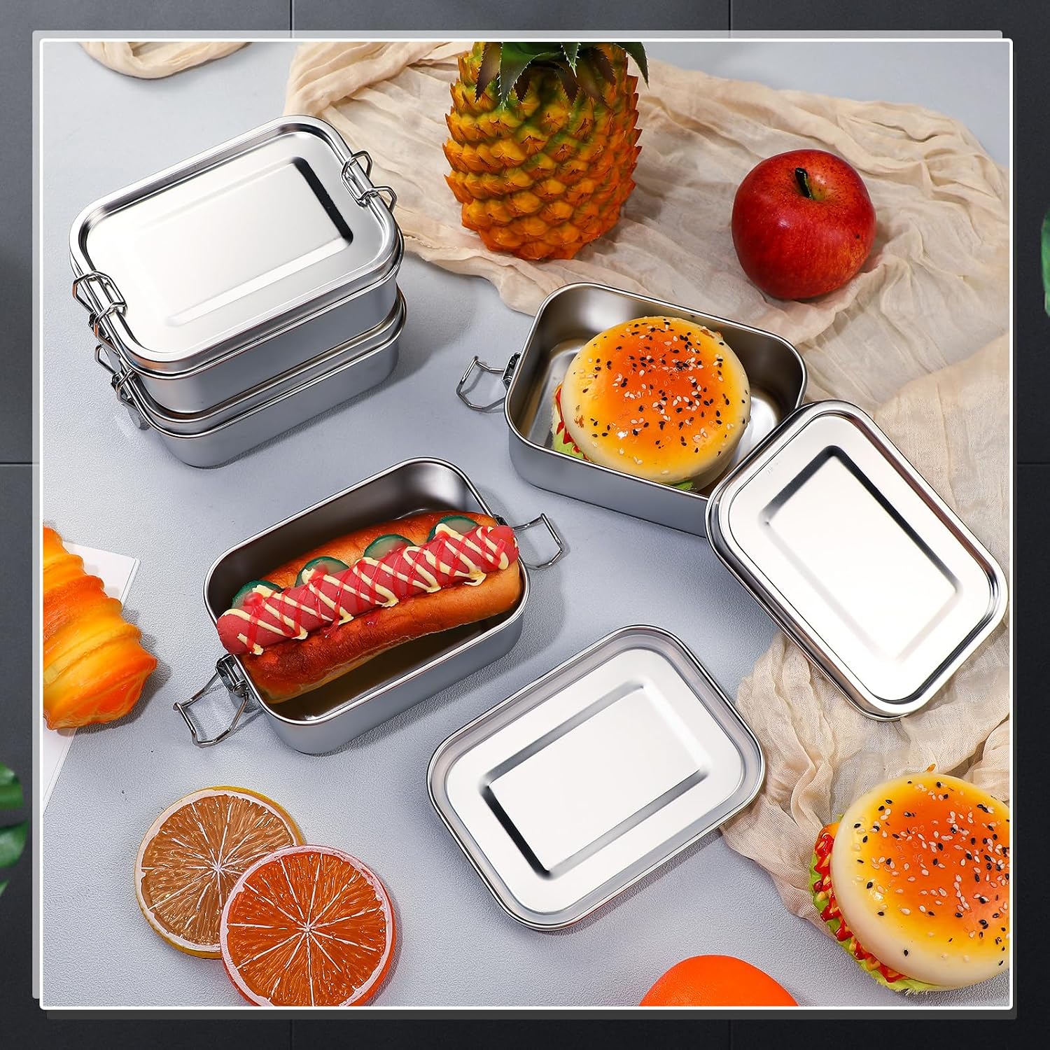 ステンレス製食品保存容器 蓋付き ランチボックス 冷蔵庫オー - Food Storage Prep Containers のレビューと価格