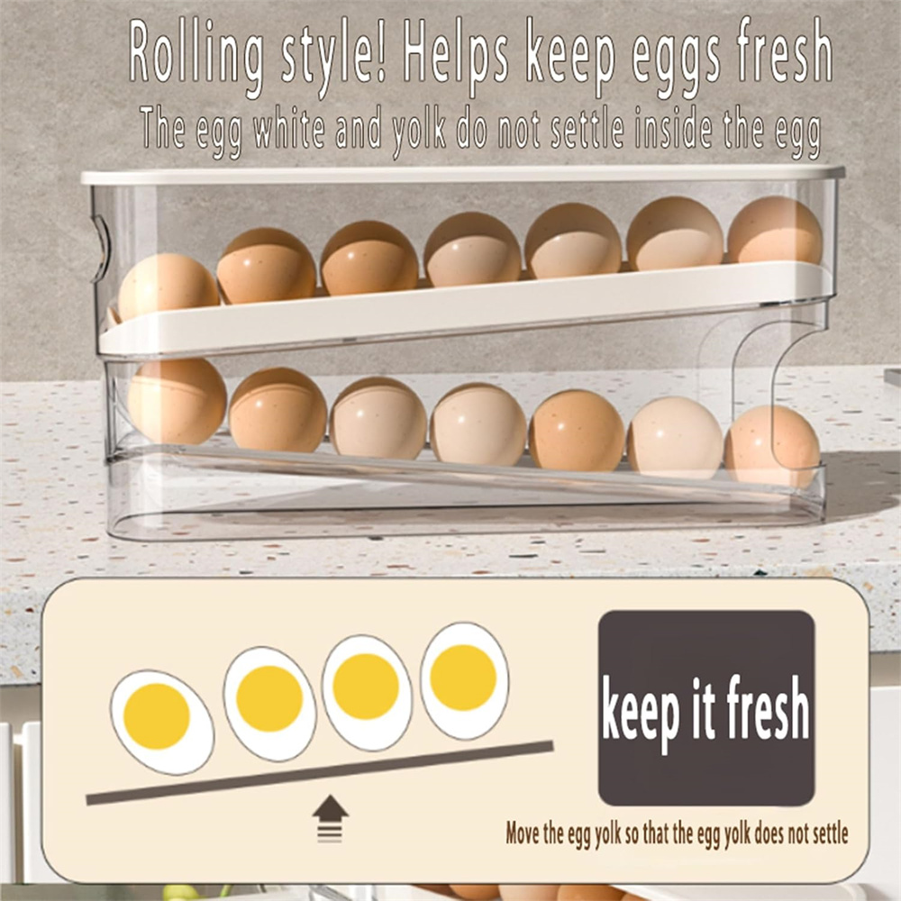 自動回転式冷蔵庫用卵オーガナイザー、省スペース卵ディスペンサ - Egg Storage Holder のレビューと価格