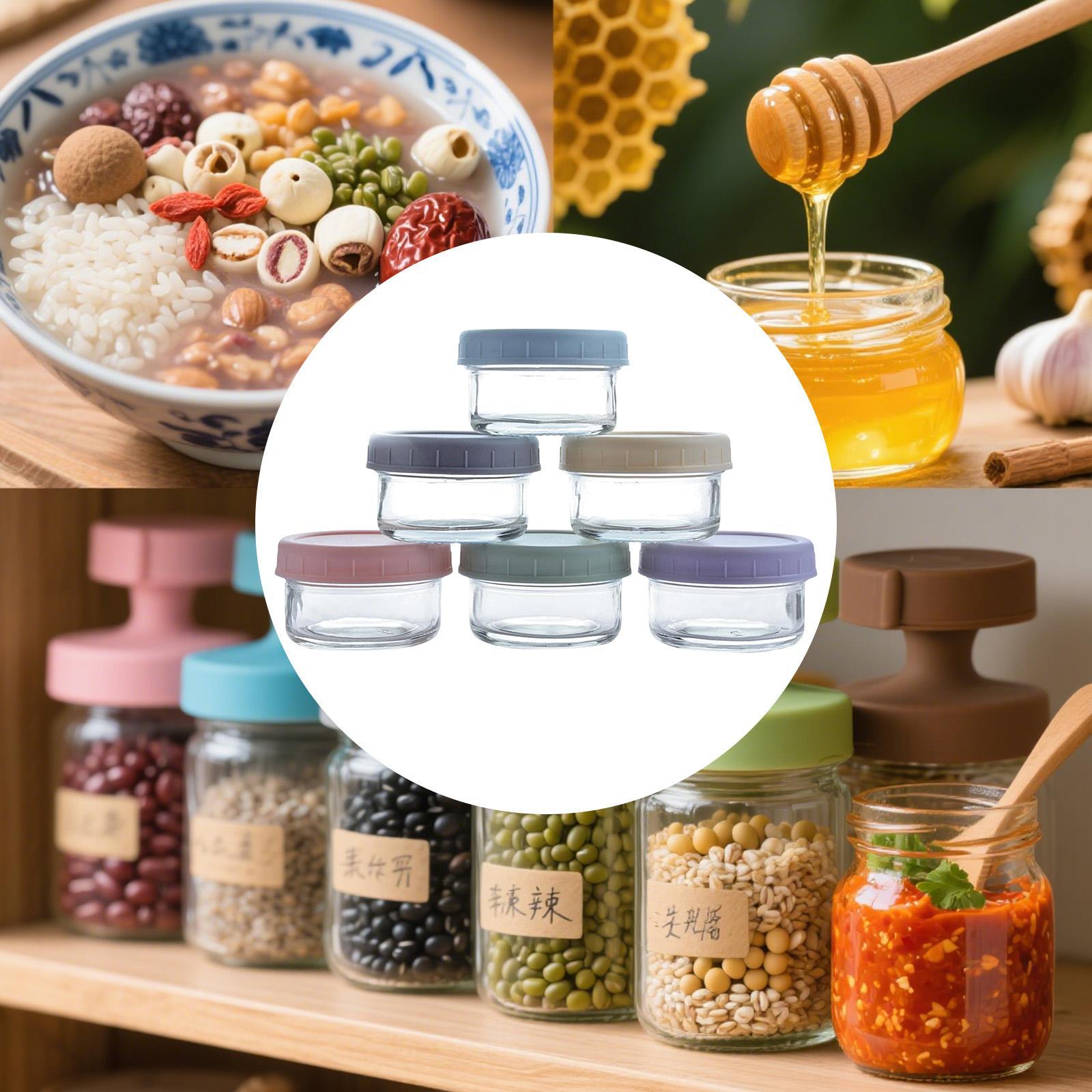 漏れ防止蓋付きミニガラス瓶、キッチンのスパイス、ソース、食品 - Food Storage Glass Round のレビューと価格