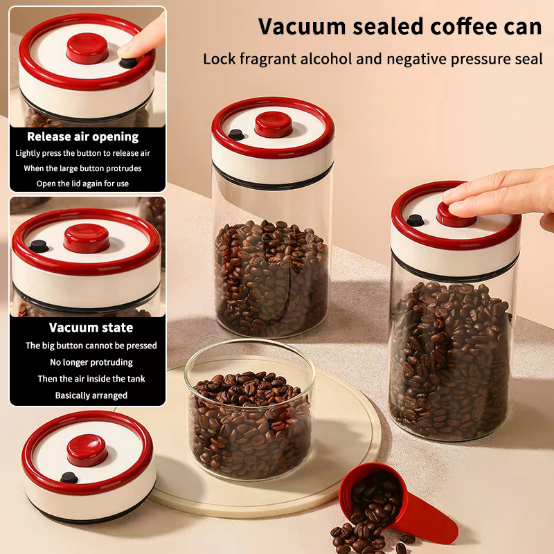 コーヒー豆真空密封タンク透明ガラス食品保存瓶家庭用防湿空気抽 - Food Storage Jar Glass のレビューと価格