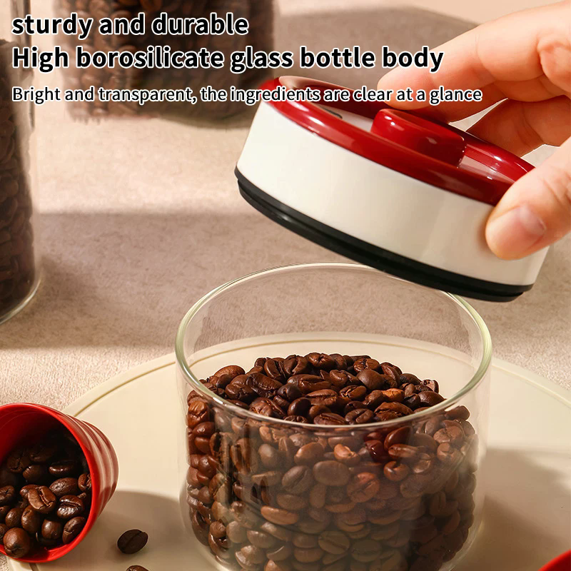 コーヒー豆真空密封タンク透明ガラス食品保存瓶家庭用防湿空気抽 - Food Storage Jar Glass のレビューと価格