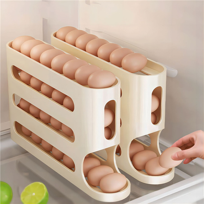 キッチンオーガナイザー 30個卵自動回転ホルダー 冷蔵庫収納 - Egg Storage Holder のレビューと価格