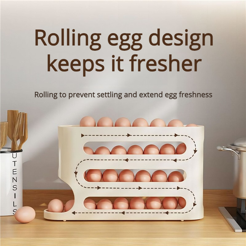 キッチンオーガナイザー 30個卵自動回転ホルダー 冷蔵庫収納 - Egg Storage Holder のレビューと価格