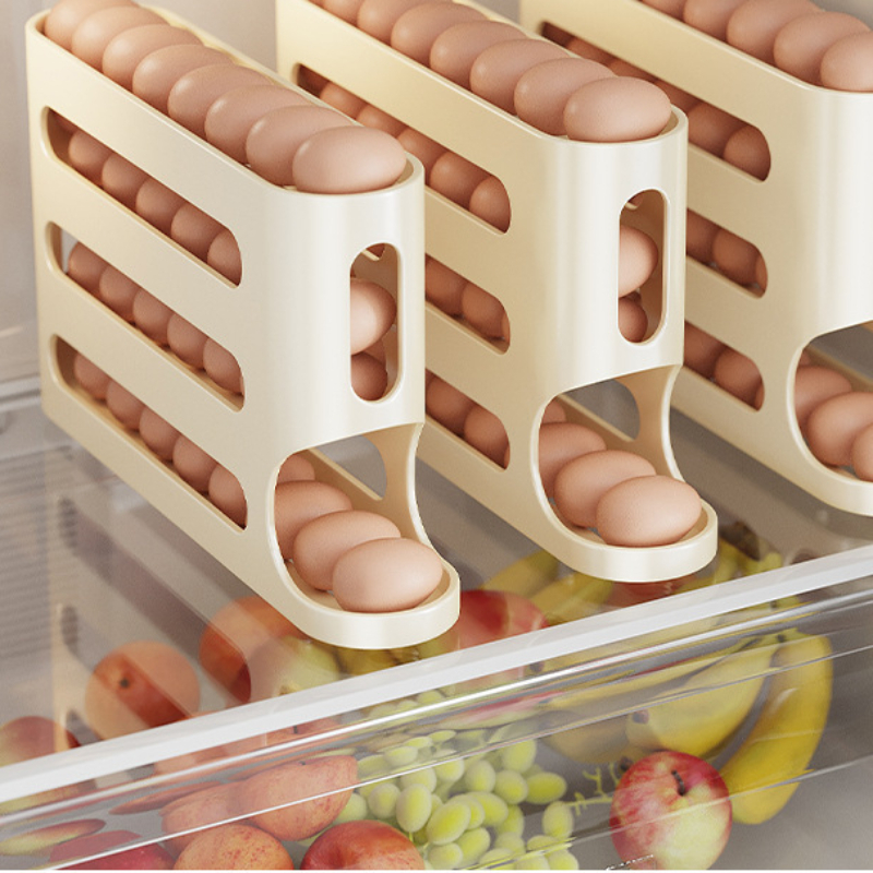 キッチンオーガナイザー 30個卵自動回転ホルダー 冷蔵庫収納 - Egg Storage Holder のレビューと価格