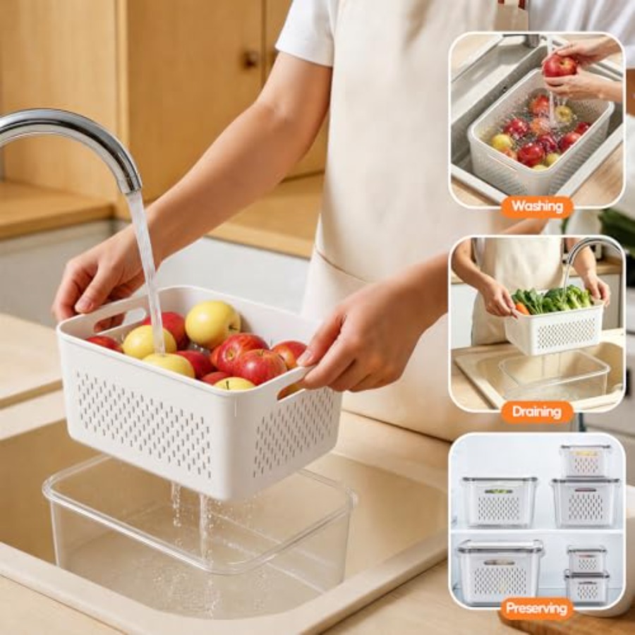 冷蔵庫用フルーツ保存容器 - 取り外し可能な水切り付き3パッ - Food Storage Organization のレビューと価格