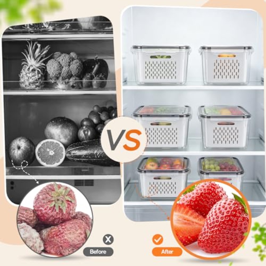 冷蔵庫用フルーツ保存容器 - 取り外し可能な水切り付き3パッ - Food Storage Organization のレビューと価格