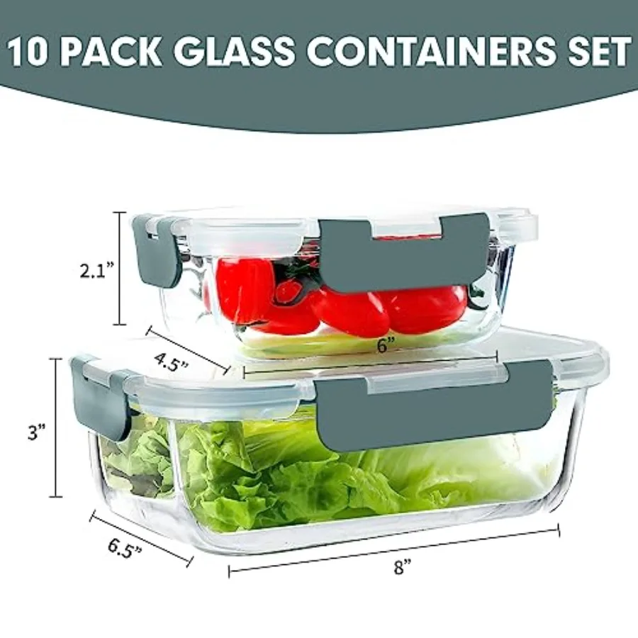 10個入りガラス製ミールプレップ容器、気密ガラス製ランチ容器 - Food Storage Prep Containers のレビューと価格