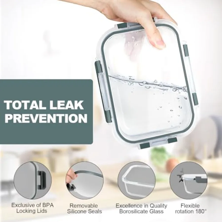 10個入りガラス製ミールプレップ容器、気密ガラス製ランチ容器 - Food Storage Prep Containers のレビューと価格