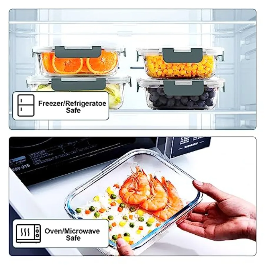 10個入りガラス製ミールプレップ容器、気密ガラス製ランチ容器 - Food Storage Prep Containers のレビューと価格