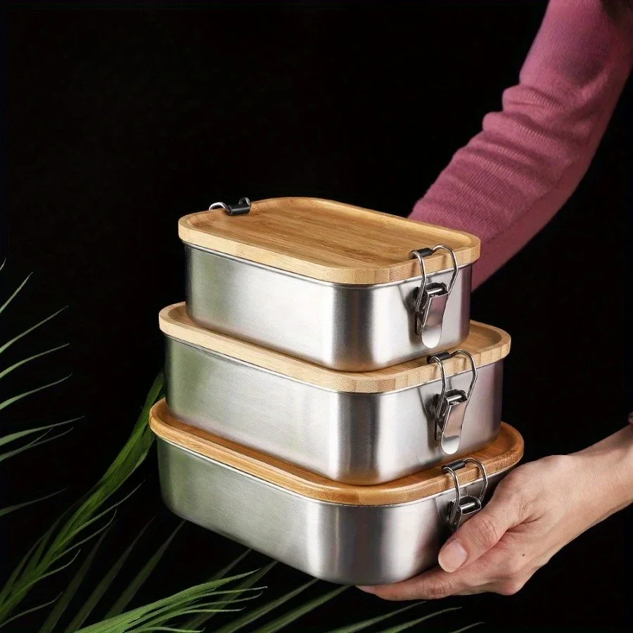 ステンレス鋼の竹のふた,弁当箱,食品収納ボックス,和風,新し - Food Storage System のレビューと価格