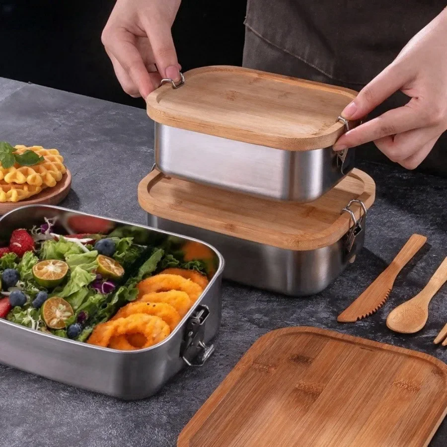ステンレス鋼の竹のふた,弁当箱,食品収納ボックス,和風,新し - Food Storage System のレビューと価格