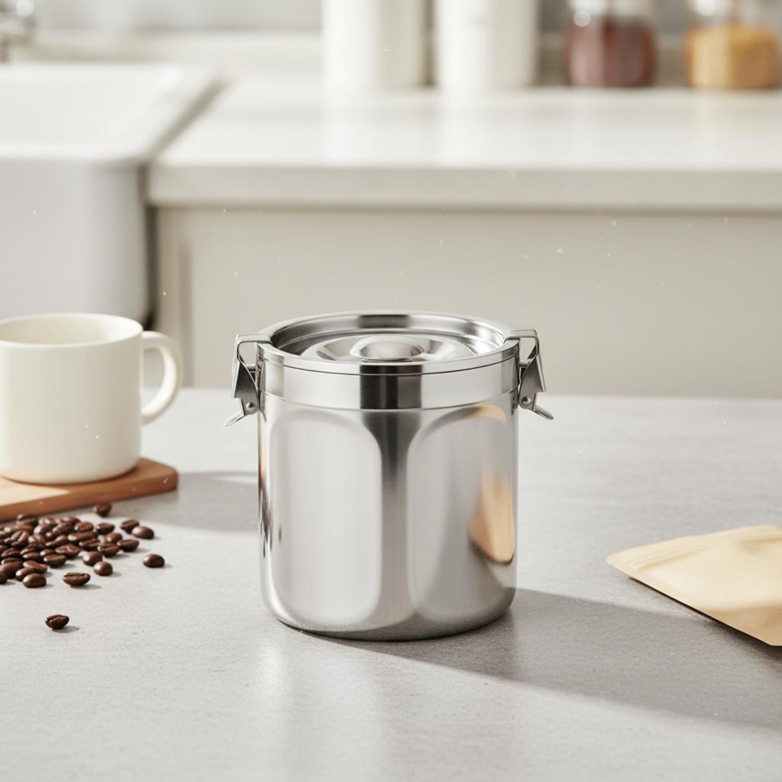 気密ステンレス製キャニスター シルバー ステンレス製保存容器 - Food Storage Canister のレビューと価格