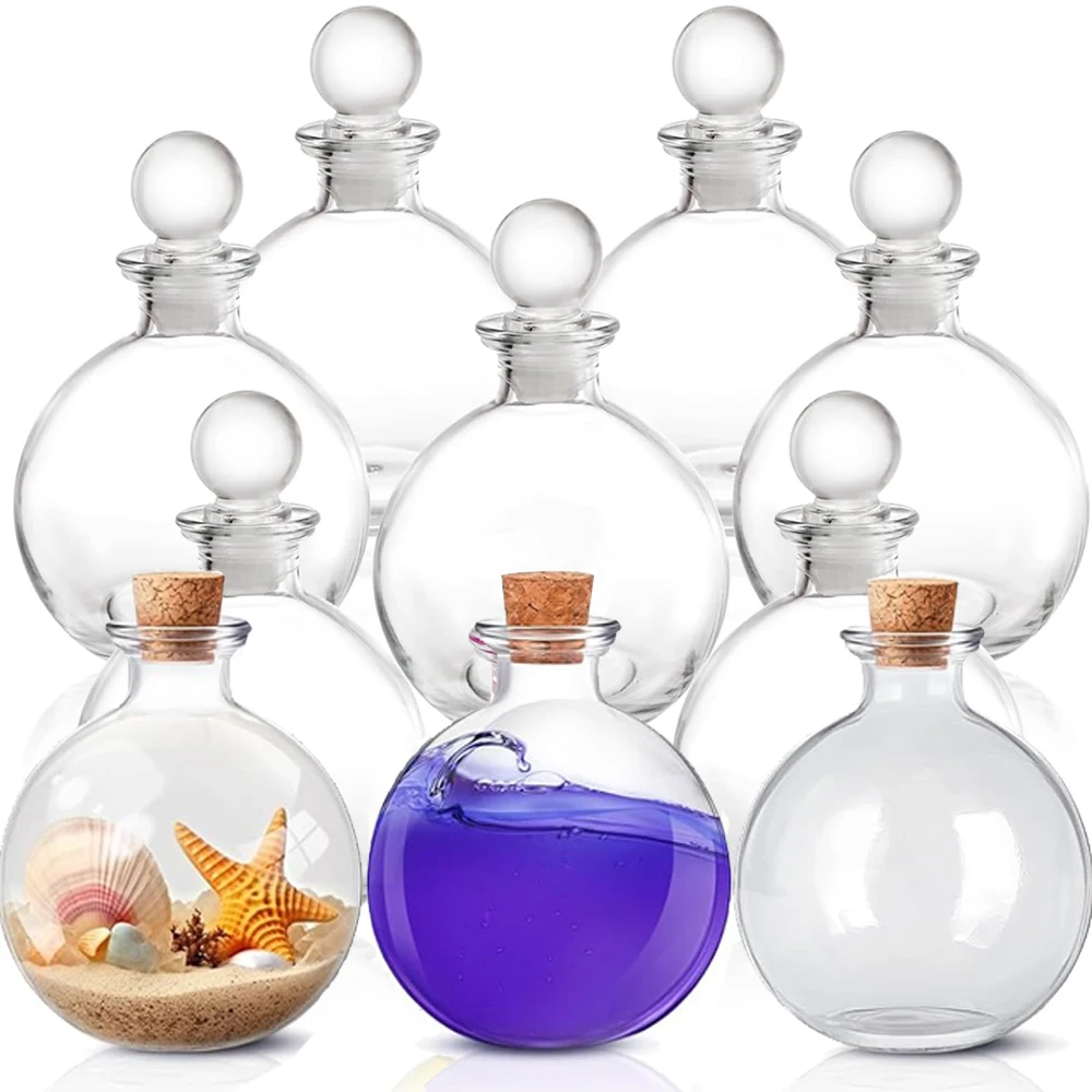透明な丸いガラス製ポーションボトル、コルク付き魔女砂アートジ - Food Storage Glass Round のレビューと価格