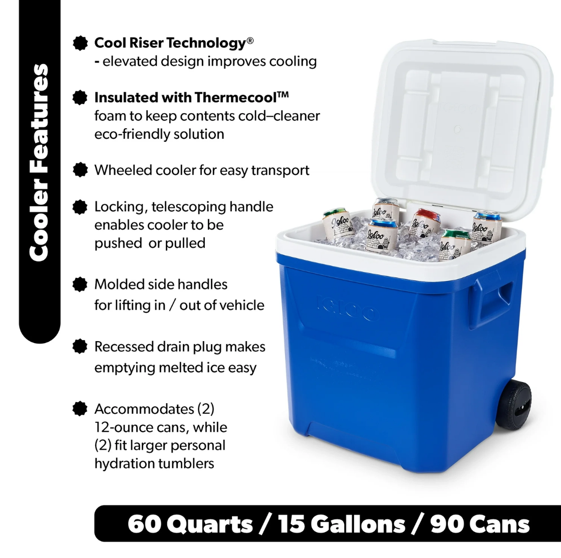 60QTブルーラグナホイール付きハードサイドアイスチェストク - Food Storage In Cooler のレビューと価格