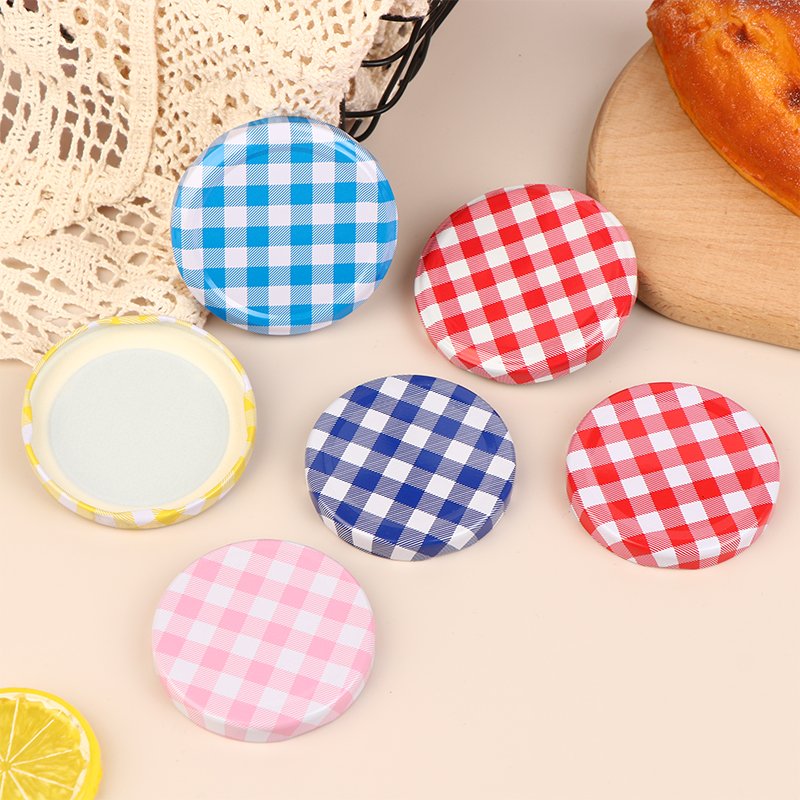 カラフルな格子ガラスジャムジャー、広い口、ネジ蓋、収納キャッ - Food Storage Glass Round のレビューと価格