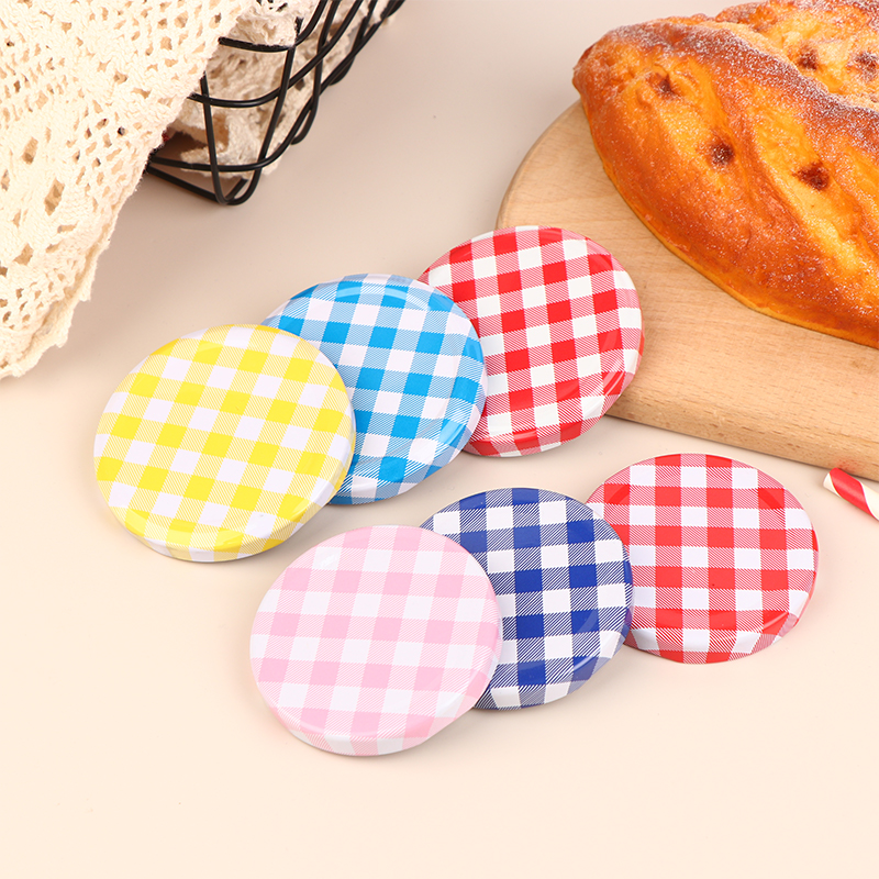 カラフルな格子ガラスジャムジャー、広い口、ネジ蓋、収納キャッ - Food Storage Glass Round のレビューと価格