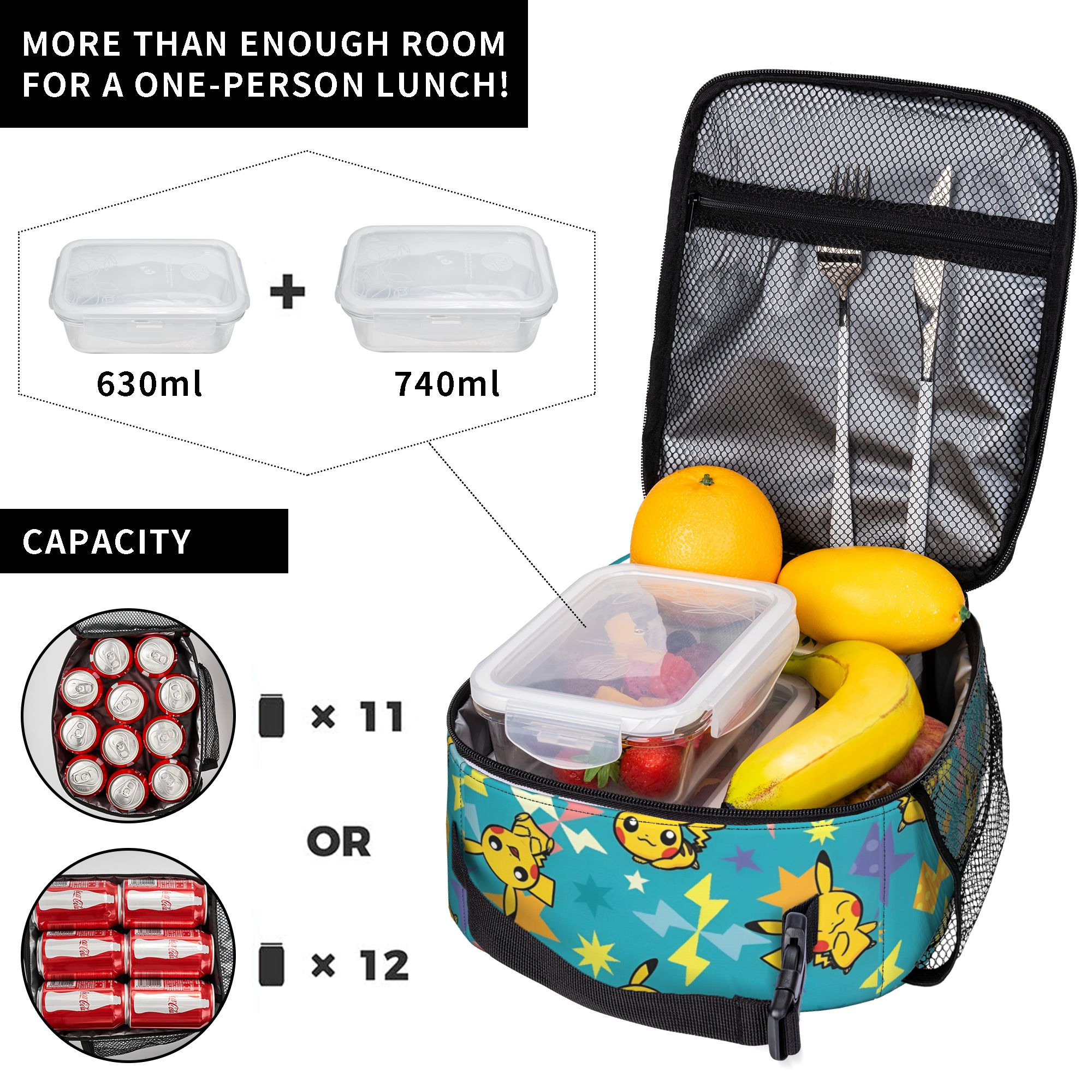 ポケモン柄の断熱ランチバッグ、旅行用食品保存容器、ポータブル - Food Storage In Cooler のレビューと価格