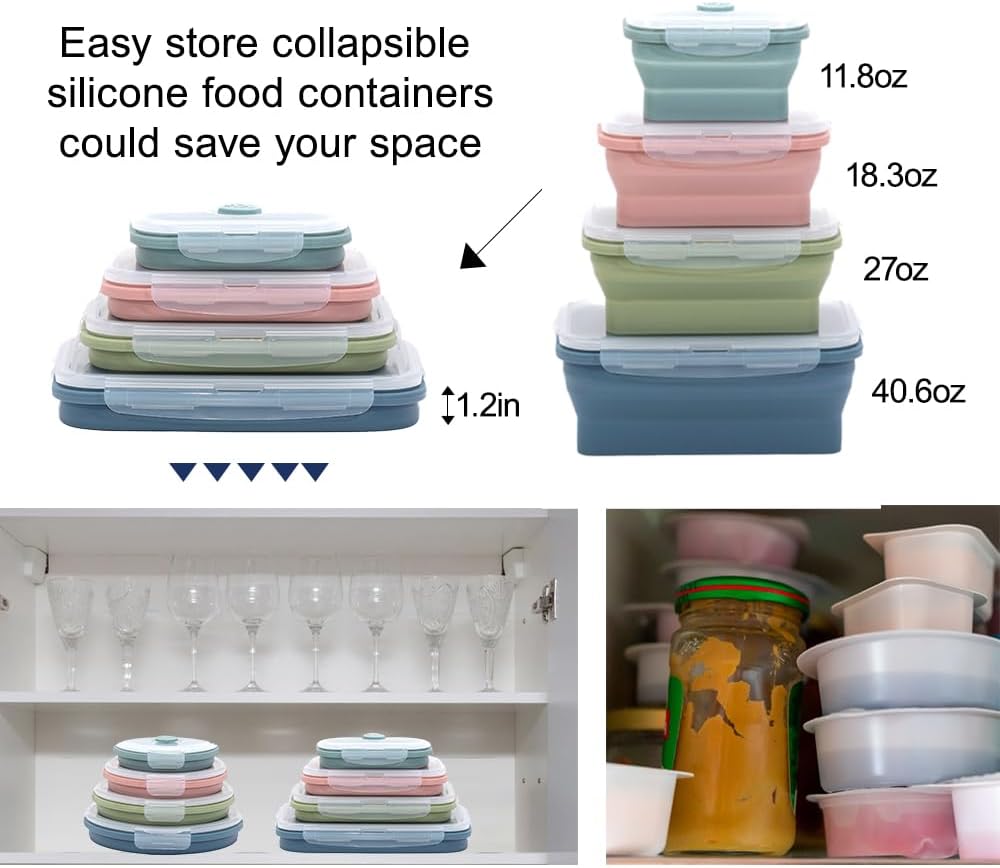 折りたたみ可能なシリコン食品保存容器セット 4 ピース屋外ポ - Food Storage Silicone のレビューと価格