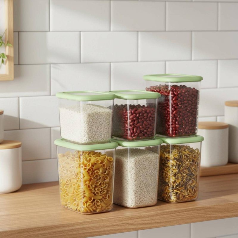 6個セット 密閉食品保存容器 透明デザイン プラスチック製  - Food Storage Canister のレビューと価格