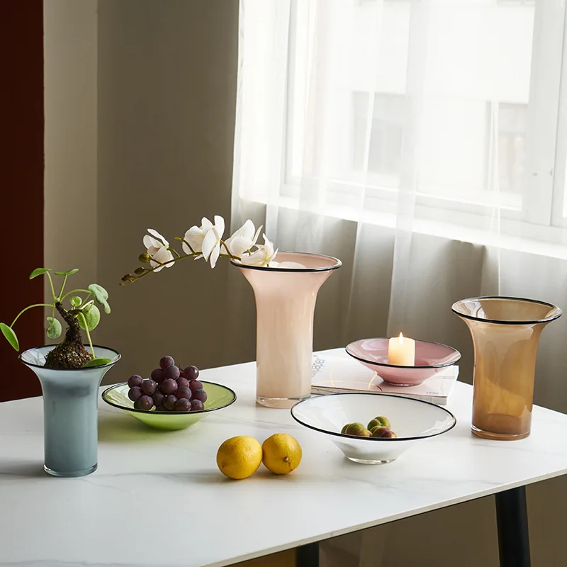 広口黒縁色ガラスフルーツプラッター、リビングルームの装飾、ガ - Food Storage Glass Round のレビューと価格