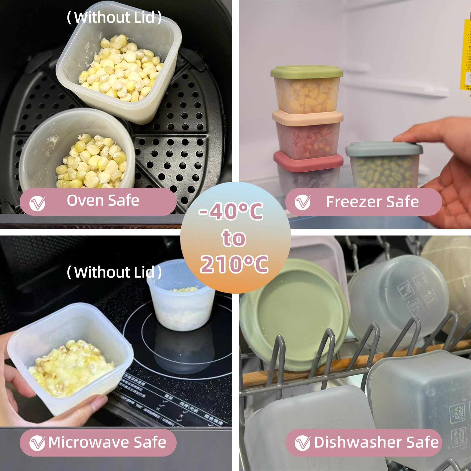 食品グレードシリコン製ベビーフード容器、気密保存容器、冷凍・ - Food Storage Silicone のレビューと価格