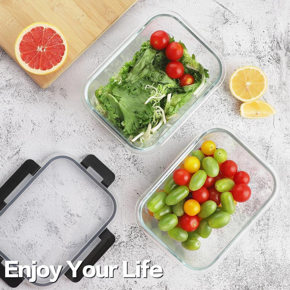 4個セット 63オンス ガラス製食品保存容器 蓋付き、食事準 - Food Storage Prep Containers のレビューと価格