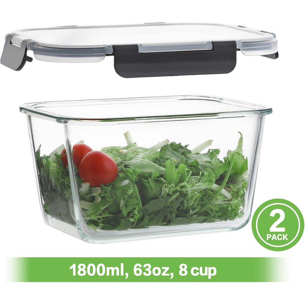 4個セット 63オンス ガラス製食品保存容器 蓋付き、食事準 - Food Storage Prep Containers のレビューと価格