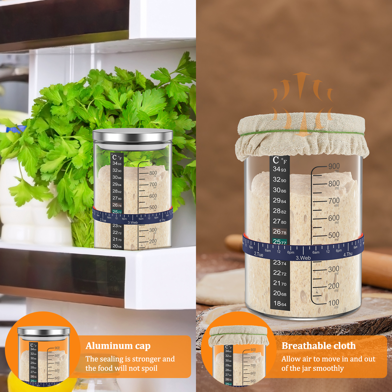 サワードウスタータージャーキット 900ml 生地発酵容器  - Food Storage Jar Glass のレビューと価格