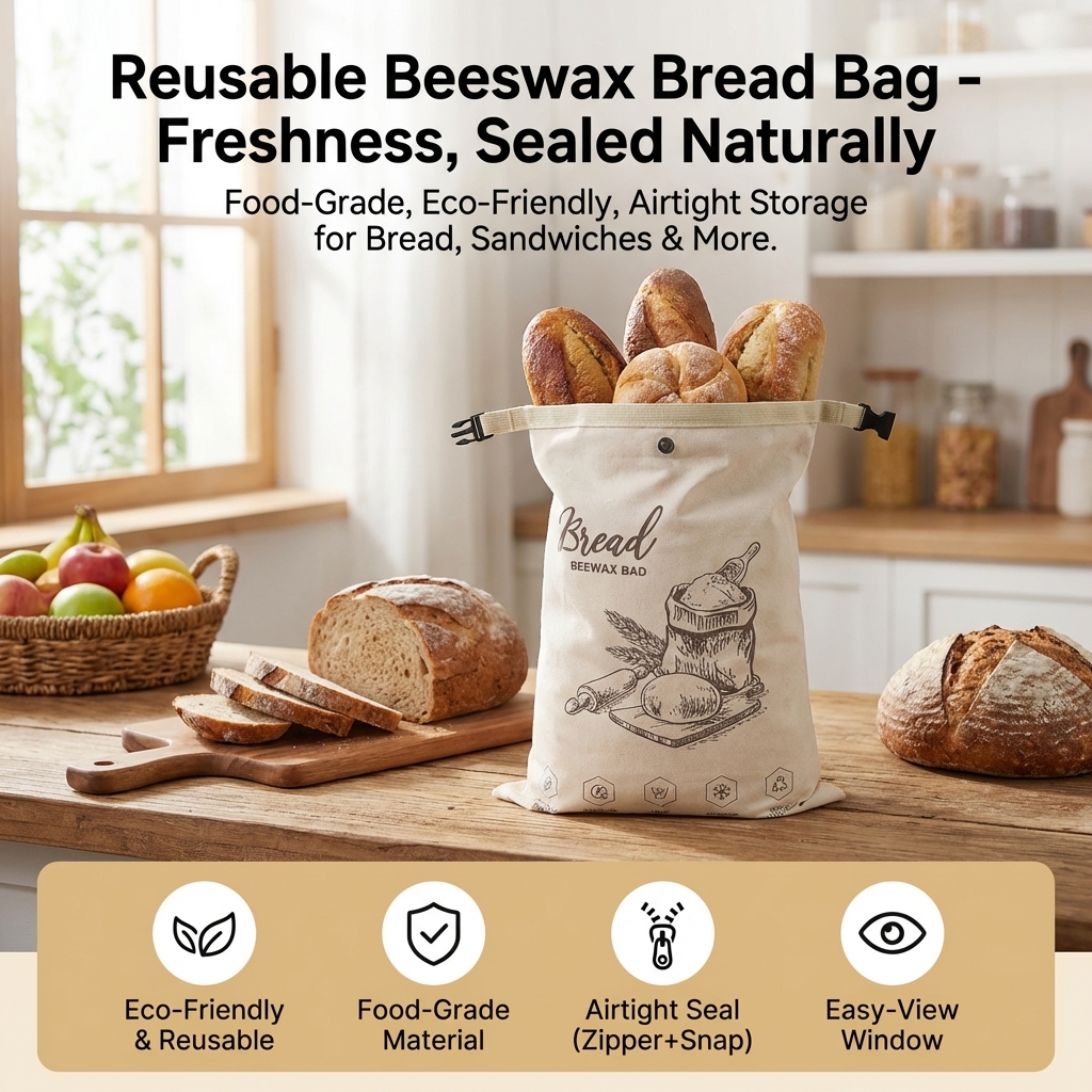 再利用可能な蜜蝋パン袋、ジッパーとスナップ開閉式、キッチン収 - Food Storage Zipper Bags のレビューと価格