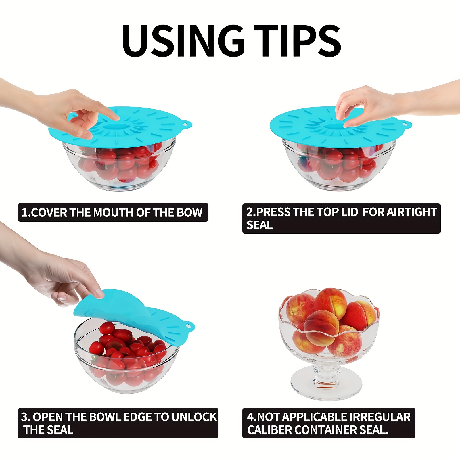 5ピースシリコン蓋、耐熱電子レンジ用防滴蓋、シリコン鍋蓋、カ - Food Storage Silicone のレビューと価格