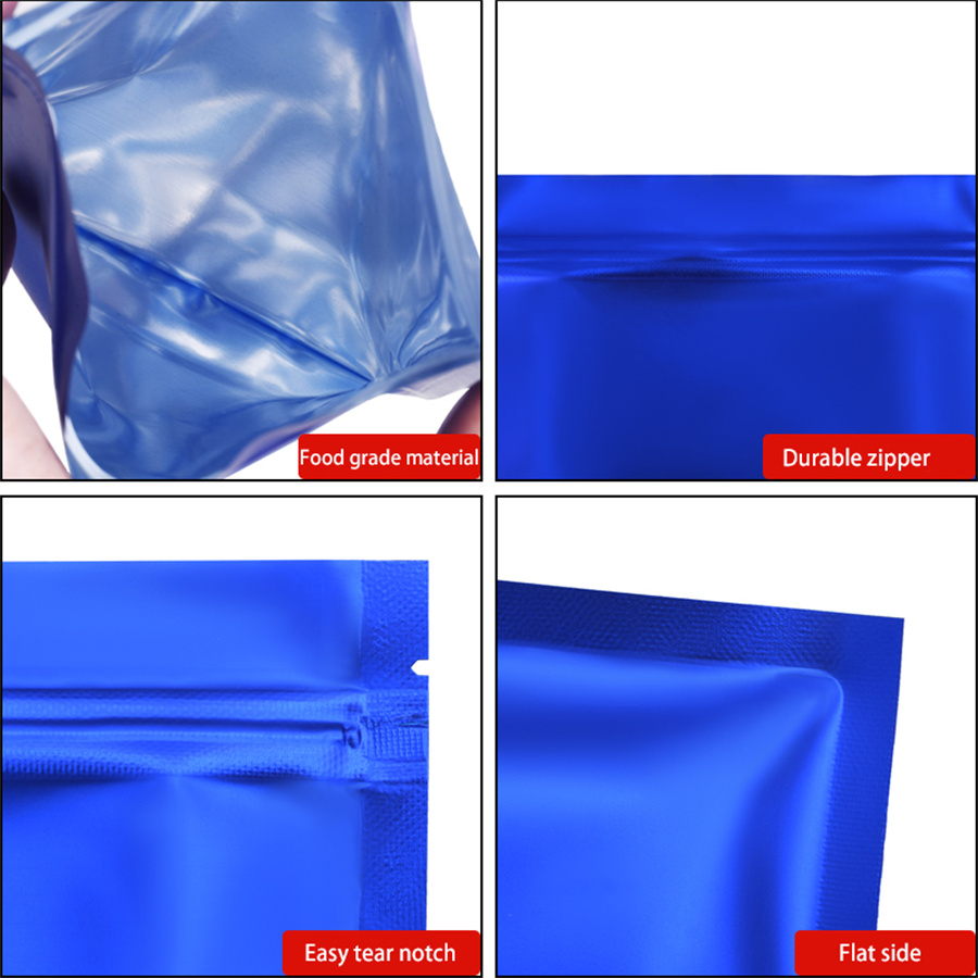 100個のマットブルーフォイルジッパーポーチ、自家製スナック - Food Storage Zipper Bags のレビューと価格
