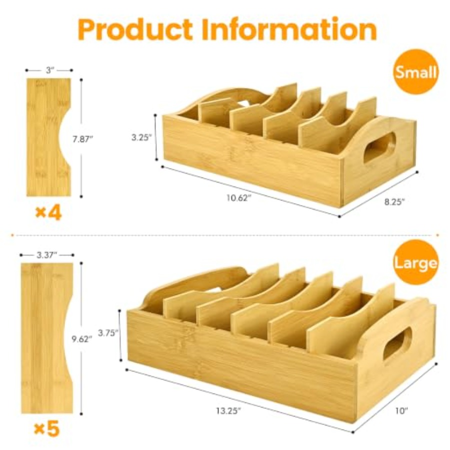 2パック竹製蓋オーガナイザー、10.6インチ x 8.2イン - Food Storage In The Kitchen のレビューと価格