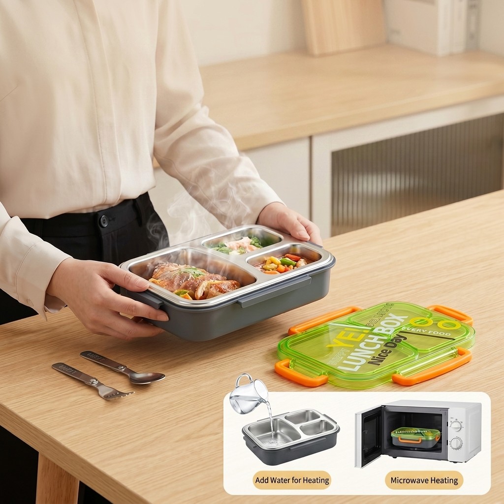 電子レンジ対応304ステンレス製弁当箱、仕切り付き食品保存容 - Food Storage Prep Containers のレビューと価格