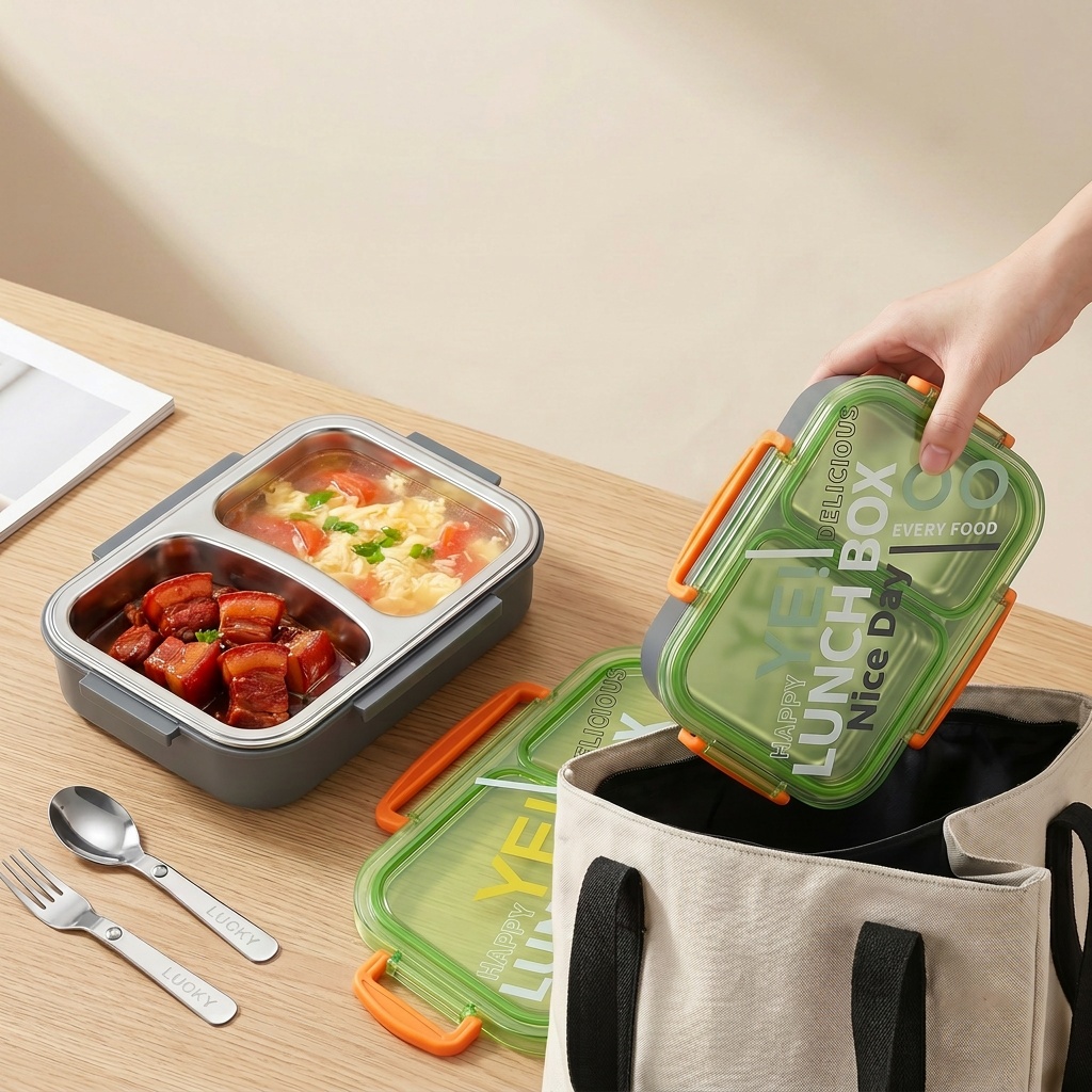 電子レンジ対応304ステンレス製弁当箱、仕切り付き食品保存容 - Food Storage Prep Containers のレビューと価格