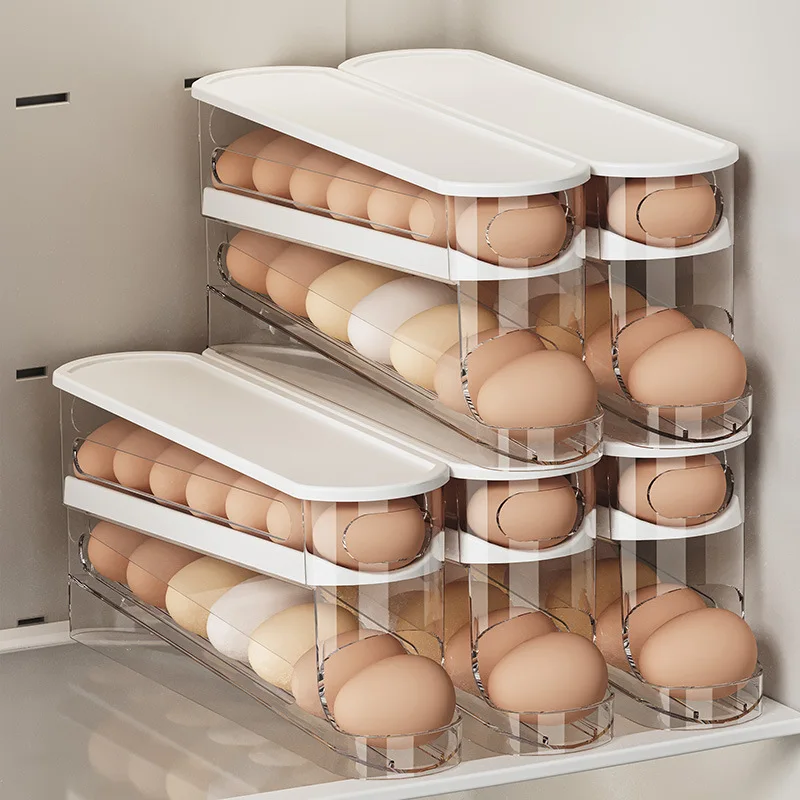 二層冷蔵庫卵収納ボックス自動回転卵ホルダーラックはしごスタイ - Egg Storage Holder のレビューと価格