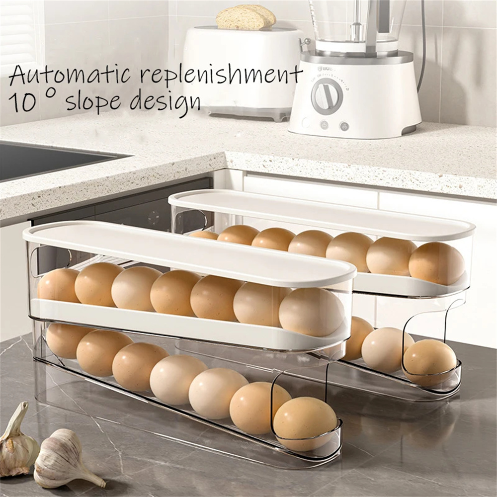 1PC スライドタイプ卵カートンダブル自動卵ローラー冷蔵庫サ - Egg Storage Holder のレビューと価格