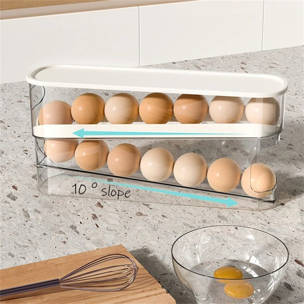 1PC スライドタイプ卵カートンダブル自動卵ローラー冷蔵庫サ - Egg Storage Holder のレビューと価格